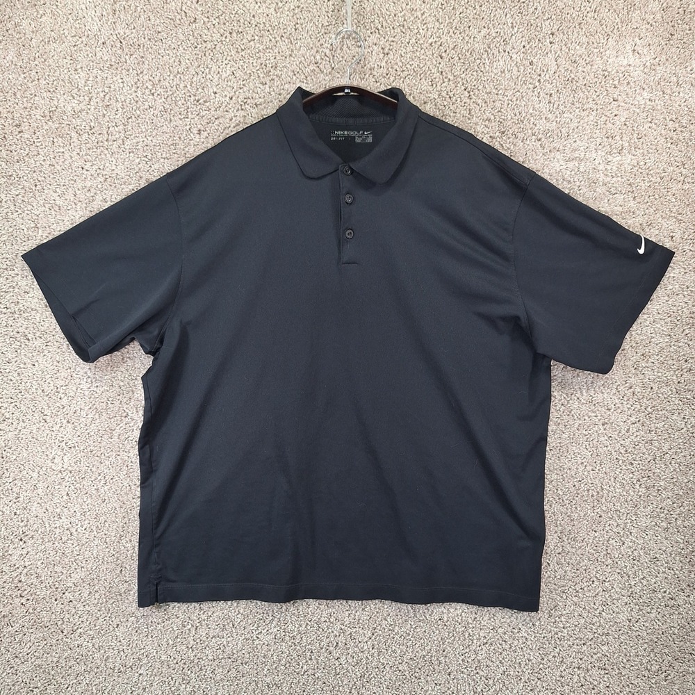 Nike Polo Shirt Mens XXL Black Nike Golf Dri-Fit Short Sleeve Activewear